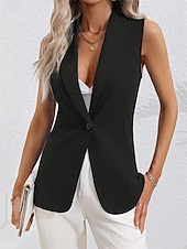 ieftine Vestă-Pentru femei Γιλέκο Blazer Comfortabil Respirabil Buzunar Stil OL Modern Simplu Oficial Birou Stradă Casual Cu Un Nasture Regulat Răsfrânt Fit regulat Fără manșon Îmbrăcăminte exterioară Negru Roz