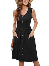 preiswerte Einfaches Kleid-Damen Minikleid Sommerkleid Lässig Täglich Normale Passform Einfarbig Ärmellos U-Ausschnitt Schwarz Weiß Königliches Blau Himmelblau Sommer