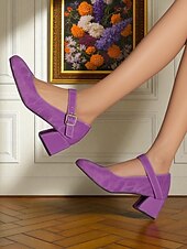 abordables Block Heels-Chaussures Mary Jane violettes à talons carrés pour femmes – Escarpins habillés en similicuir à bout rond avec bride réglable pour dames, idéales pour les sorties quotidiennes, les événements scolaires ou le bureau