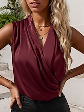 economico Top sexy da donna-Per donna Canotta a canotta Semplice Elegante Moderno Senza Maniche Scollo a Cascata Top Regolari Quotidiano Ferie Arricciato Vino Blu Verde Estate