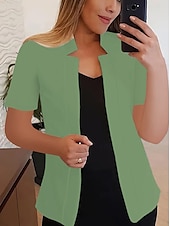 abordables Blazers et Costumes-Femmes Blazer Confortable Respirant Coupe ajustée Mode Moderne Uni Travail Quotidien Régulier Col montant Coupe régulière Manches courtes Vêtements d&#039;extérieur Noir Blanche Jaune Été