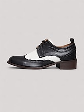 olcso 1950-es évek-női fekete-fehér szárnyas oxford cipő - 1950-es évekbeli vintage brogue fűzős bőr alkalmi cipő irodába, hétköznapi kirándulásokra és retró ihletésű divatba