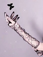 preiswerte Halloween-Zubehör-Damen-Halloween-Spinnennetz-Spitzenhandschuhe – lange, durchsichtige Gothic-Handschuhe aus Netzstoff mit fingerlosem Design, elegantes Kostümzubehör für Partys, Cosplay und Hexen-Outfits
