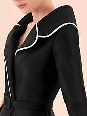voordelige Vloerlengte-zwart-witte A-lijn moeder van de bruid jurk elegante formele jurk eenvoudig minimalistisch V-hals revers vloerlengte twill satijn 3/4 mouwen met riem 2025