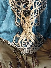 abordables Tops Boho-Blusa de mujer con estampado vintage, informal, para uso diario, de manga larga y cuello en V, estilo tribal, con diseño de árbol de la vida, estilo vintage, básica, para vacaciones, calle, salidas, estampado festivo, para uso diario, azul, para verano, p