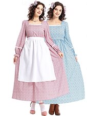  250e anniversaire des États-Unis 19ème siècle années 1800 Costume de cosplay Robe Prairie Ensemble bonnet et tablier Fille pionnière Epoque Coloniale Pionnier Guerre d'indépendance américaine Fleuri