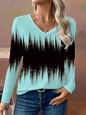 abordables T-shirt Art &amp; Design-Femmes T-shirt A Ombre Graphique ancien Occasionnel manche longue Col en V Hauts Réguliers Quotidien Imprimé Noir Bleu Fuchsia Printemps Automne