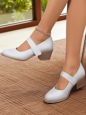 ieftine Block Heels-Pantofi Mary Jane cu toc bloc și sclipici pentru femei – tocuri joase aurii confortabile, cu bareta cu velcro, pentru purtare zilnică, evenimente școlare și ținute de inspirație retro