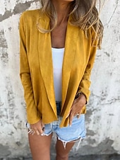 abordables Chemises et blouses-Femmes Manteau Confortable Respirant Oversize Mode Quotidien Uni Extérieur Occasionnel Quotidien Ouvert devant Régulier Sans Col Coupe régulière manche longue Vêtements d&#039;extérieur Noir Jaune Marron