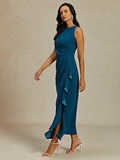 levne Party šaty-Dámské Maxi šaty Plášťové šaty Elegantní Večírek Semiformální šaty Svatební host Koktejlový večírek Pevná barva Bez rukávů Tričkový Úzký výstřih Inkoustová modř Léto Jaro Podzim