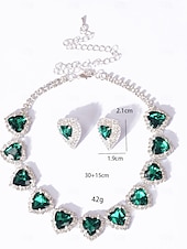 baratos Colar Feminino-Conjunto de colar e brincos de cristal com coração vermelho para mulheres - joias elegantes banhadas a prata para casamentos, festas e eventos formais