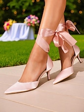 abordables Officiel-Chaussures à talon chaton en satin à bout pointu pour femmes avec brides à la cheville en ruban - talons élégants pour mariage et soirée formelle pour dames
