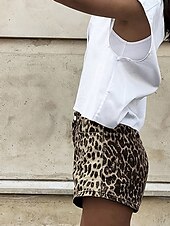 levne Džínové šortky-Dámské Kraťasy Kalhoty Šik ven Na běžné nošení Krátký Přírodní Leopard Kapsy Elastický pas Pohodlný Pohodlné Dovolená Jdeme ven Hnědá Léto Běžný