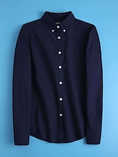 economico Camicie-Camicia da donna in 100% cotone, tinta unita, stile bohémien, vintage, da giorno, a maniche lunghe, con colletto, da giorno, per le feste, con tasca, bianca, rosa, rossa, blu, viola, primavera,