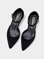 abordables Block Heels-Escarpins à talons compensés en daim rose pour femme, avec bride à la cheville – élégants escarpins à bout pointu et détails charmants pour mariages, fêtes et tenues de bureau