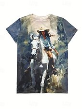 abordables T-shirt Animaux-Femmes T-shirt Graphique Animal Cheval ancien Élégant Classique Manche Courte Col ras du cou Col rond Hauts Réguliers Quotidien Week-end Imprimé Noir Blanche Bleu Bleu Poudré Été Printemps