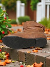 baratos Botas Slouch-Botas largas femininas de couro sintético marrom – sapatos retrô de salto baixo e cano médio para o outono, caminhadas diárias e passeios casuais
