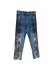 economico -Per donna 3/4 Collant Collant Atletico Lunghezza al polpaccio Vita Alta Floreale Stampa Comodo Sollevamento glutei Controllo addominale Yoga Casual Quotidiano Rosso scuro Blu marino Blu Viola
