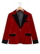  Męskie Marynarka Smokin Kołnierz zamykający Święta Zabytkowe Aksamit Solidne kolory Blazer Czerwony Zielony Luźny / a Jednorzędowa, jeden guzik