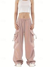 abordables pantalon cargo femme-Femmes Pantalons Cargo Slacks Streetwear Occasionnel Longueur complète Naturel Uni Avec Poches Conception à cordon élastique Doux Rue Fête Week-end Noir Rose Automne Coupe régulière
