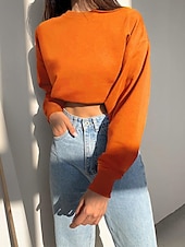 economico Felpe foderate in pile-Per donna Felpa Pullover Felpe Semplice Casual Manica Lunga Girocollo Top Regolari Casa Streetwear Ferie Arancione Autunno Inverno