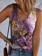 ieftine Top din bumbac Art&amp;Design-Pentru femei Camisole Tank Top Ombre Grafic Epocă Tropical Stilat Fără manșon Fără mâneci În V Topuri obișnuite Zilnic Imprimeu Albastru piscină Mov Trifoi Vară Primăvară