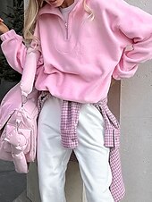 preiswerte Flauschige Sweatshirts-Damen Freizeitjacke Warm Bequem Reißverschluss Lässig Einfach Urlaub Ausgehen Pullover Regulär Umlegekragen Normale Passform Langarm Oberbekleidung Rosa Herbst Winter