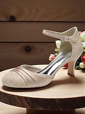 abordables années 1930-Femmes Chaussures à Talons Rétro Soirée Quotidien Fleuri Strass Boucle Stiletto Bout Rond Élégant ancien Dentelle Satin Boucle Noir Blanche Ivoire