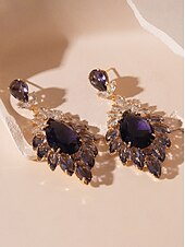 abordables Boucle d&amp;#39;oreille pour femme-Boucles d&#039;oreilles pendantes élégantes en cristal pour femmes - bijoux de déclaration plaqués or avec pierres précieuses violettes, accessoires glamour pour les soirées dansantes et les cocktails