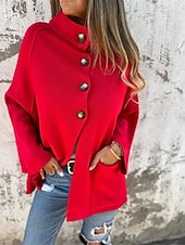 billige Trench Coats-Dame Frakk Uformell jakke Bekvem Lomme Knapper Mote Moderne Fritid عادي Ut på byen Helg Enkeltkneppet Normal Høy krage Normal Langermet Yttertøy Svart Rød Brun Høst Vinter