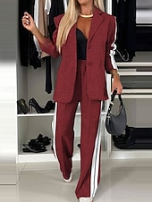 abordables Ensembles chemisiers pour femmes-Femmes Mode Formel Blazers Costumes manche longue Couleur Unie Travail Affaires Gris foncé Noir Blanche Printemps &amp; Automne Coupe régulière