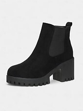 baratos Botas do Chelsea-Botas Chelsea femininas de camurça sintética – botins de salto grosso e sola de borracha para passeios de outono na fazenda, estradas rurais e colheita de abóboras