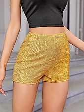 abordables Bermuda-Femmes Shorts Mode Occasionnel Longueur mollet Naturel Scintillant Paillettes Confortable Décontracté Quotidien Argent Noir Champagne Jaune Été Printemps Slim