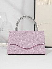 abordables Bolsos de mano y de noche-Bolso de mano para mujer con purpurina plateada y asa de diamantes de imitación: elegante bolso de noche para fiestas, bodas y cócteles.