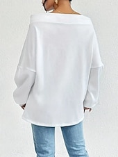 cheap Plain Tops-Women&#039;s Pullover Sweatshirt Plain Casual Long Sleeve Round Neck Regular Tops Street Dailywear Black White Blue Gray Fall Winter