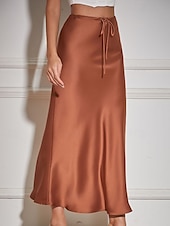abordables Faldas Lisas-Mujer Falda Casual Maxi Tiro Medio Faldas Plano Correa Microelástico Vacaciones Calle Vino Azul marinero Negro Verde Ejército Otoño Poliéster