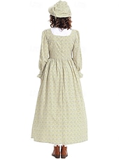  250e anniversaire des États-Unis 19ème siècle années 1800 Robe Prairie Ensemble bonnet et tablier Fille pionnière Epoque Coloniale Pionnier Guerre d'indépendance américaine Fleuri Déguisement Femmes