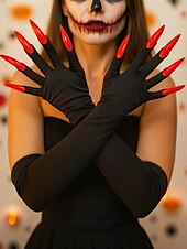 preiswerte Halloween-Zubehör-Lange Halloween-Krallenhandschuhe für Damen – Kunstnageldesign, dehnbares Polyester, gruseliges Cosplay-Kostümzubehör für Partys und Veranstaltungen