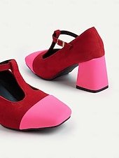 זול מארי ג'יין פאמפס-נעלי עקב מרי ג'יין בצבע אדום וורוד לנשים עם רצועת T - נעלי הליכה נוחות בסגנון צרפתי לתה של אחר הצהריים, מסיבות, משרד ותלבושות יומיומיות