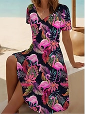 preiswerte Tiere kleiden-Damen Minikleid T-Shirt-Kleid A Linie Kleid Sommerkleid Urlaub Lässig Täglich Ferien Date Normale Passform Blumen Grafik Tiermotiv Kurzarm V Ausschnitt Gelb Rote Blau Violett Sommer Frühling