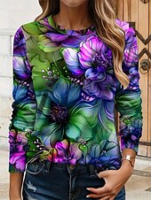 economico T-shirt floreale-Per donna Maglietta Floreale Grafico Piante Vintage Elegante Classico Manica Lunga Girocollo Top Regolari Quotidiano Stampato Giallo Rosso Blu Viola Verde Estate Primavera Autunno