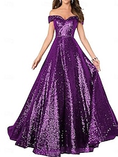A-Line Evening Gown Elegant Dress Formal Performance Floor Length Short Sleeve Off Shoulder Sequined Backless with Pleats cheap Long Dresses & Gowns-A-Line Evening Gown Elegant Dress Formal Performance Floor Length Short Sleeve Off Shoulder Sequined Backless with Pleats