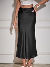 abordables Faldas Lisas-Mujer Falda Casual Maxi Tiro Medio Faldas Plano Correa Microelástico Vacaciones Calle Vino Azul marinero Negro Verde Ejército Otoño Poliéster