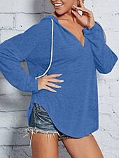 abordables Hauts Simples-Femmes Sweat à capuche Uni Occasionnel manche longue À capuche Hauts Réguliers Rue Tenue Quotidienne Noir Rose Claire Bleu Gris Automne Hiver