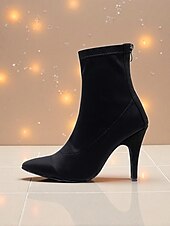 baratos Botas de dança-Botas de dança femininas pretas elásticas no tornozelo - elegantes sapatos de salto alto e bico fino para salão de baile latino profissional, perfeitos para salsa, tango e apresentações no palco