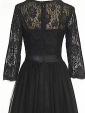 preiswerte Cocktailkleider-A-Linie Cocktailkleider Elegantes Kleid Knöchellang 3/4 Ärmellänge Juwel-Ausschnitt Herbst Hochzeitsgast Tüll mit Falten Spitzen-Einsatz Kleider