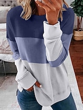 abordables Hauts Rayés et Géométriques-Femmes Sweatshirt Pull Graphique Rayé Occasionnel manche longue Col ras du cou Col rond Hauts Réguliers Rue Occasionnel Fête Imprimé Rose Claire Vin Bleu Violet Orange Printemps Automne Hiver