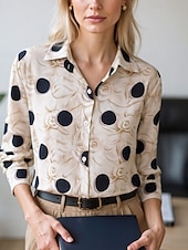 billige Kvinnenes Kunst &amp; Design Topper-Dame Bluse Dressy topper Chiffongoverdeler Blomstret Fargeblokk Elegant Daglig Stilfull Langermet Skjortekrage Vanlige topper Arbeid Daglig Knapper Trykt mønster Svart Blå Brun Grønn Beige Vår, Høst