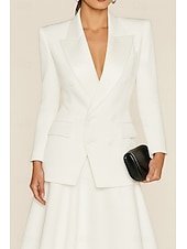 abordables Trajes de pantalón de mamá-Trajes de mujer de corbata negra, top para madre de la novia, elegante satén con solapa de pico, tejido elástico de crepé, manga larga con botones, color liso 2025