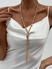 levne Dámský náhrdelník-Dámský pozlacený střapcový náhrdelník - elegantní vrstvený řetízkový choker s dlouhými třásněmi, výrazný šperk na večírky, do nočních klubů a večerní akce